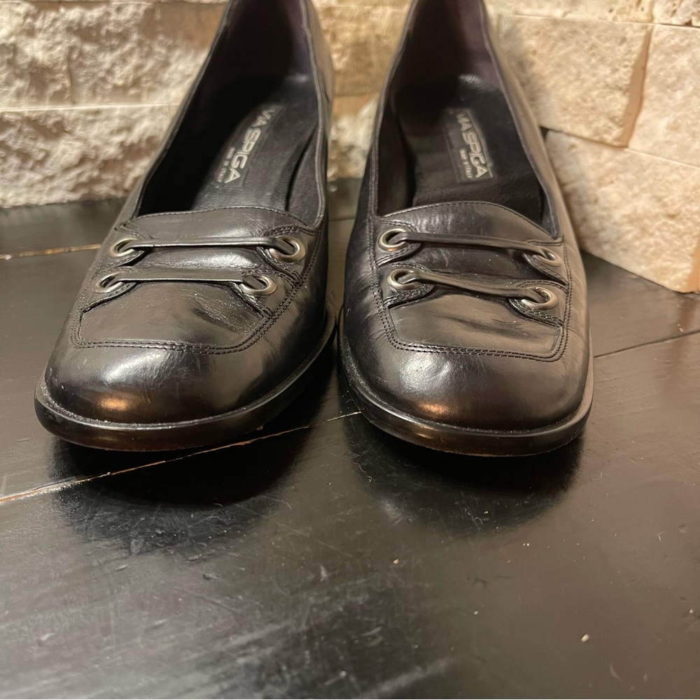 Via Spiga Square Toe Leather Black Heels Sz 9 Made in Italy Vintagr 90s - Picture 11 of 11